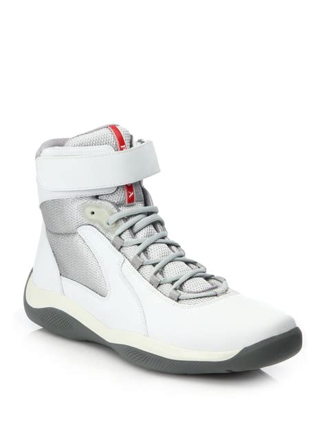 prada men's sneakers white fabric|prada high top sneakers men.